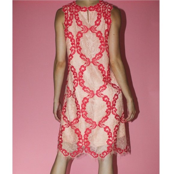 M.S.S.P. Max Studio Peach/Red Lace Trapeze Dress M - Picture 4 of 8
